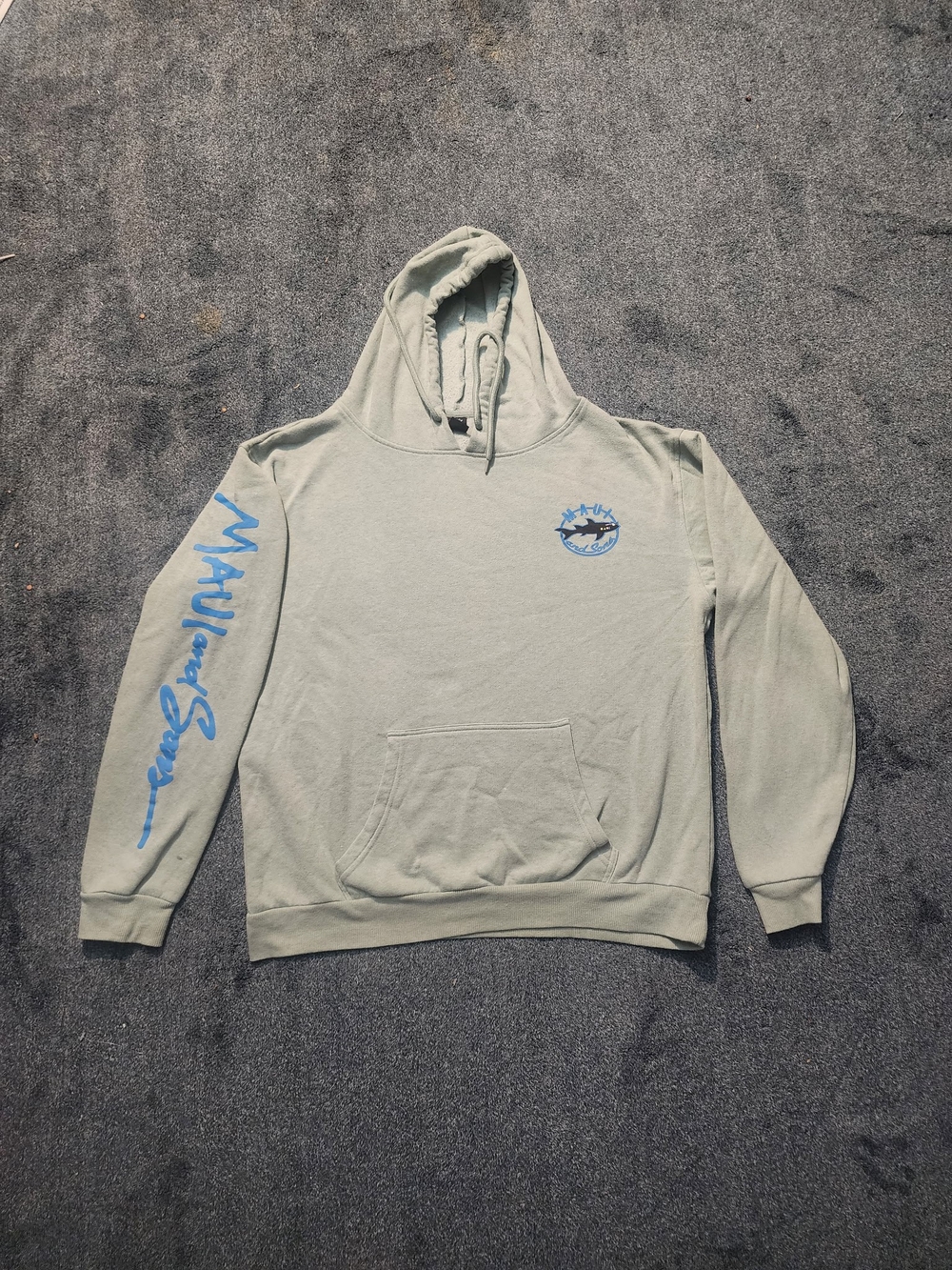 Maui and Sons Sage Green Hoodie with Blue Logo Sleeve